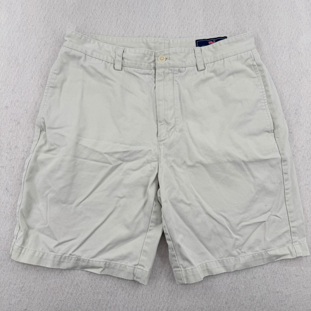 Vineyard Vines Club Short Mens 32 Beige Cotton Twill Flat Front Chino Shorts